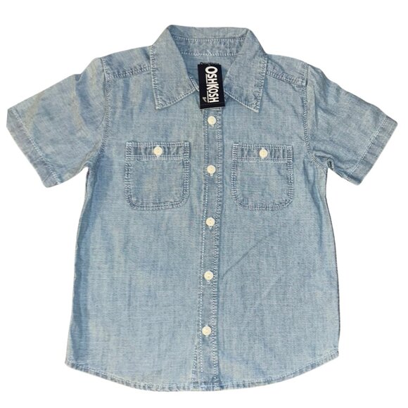 🍁3/$10 OshKosh Boys Chambray Denim Button Up Shirt Size 5T Short Sleeve Casual - Picture 3 of 10